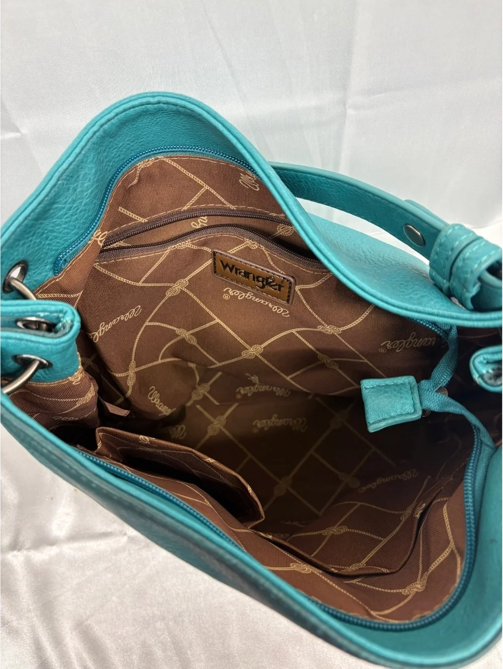 Wrangler Turquoise Vegan Leather Hobo Bag with Zip Pockets and Branded Interior